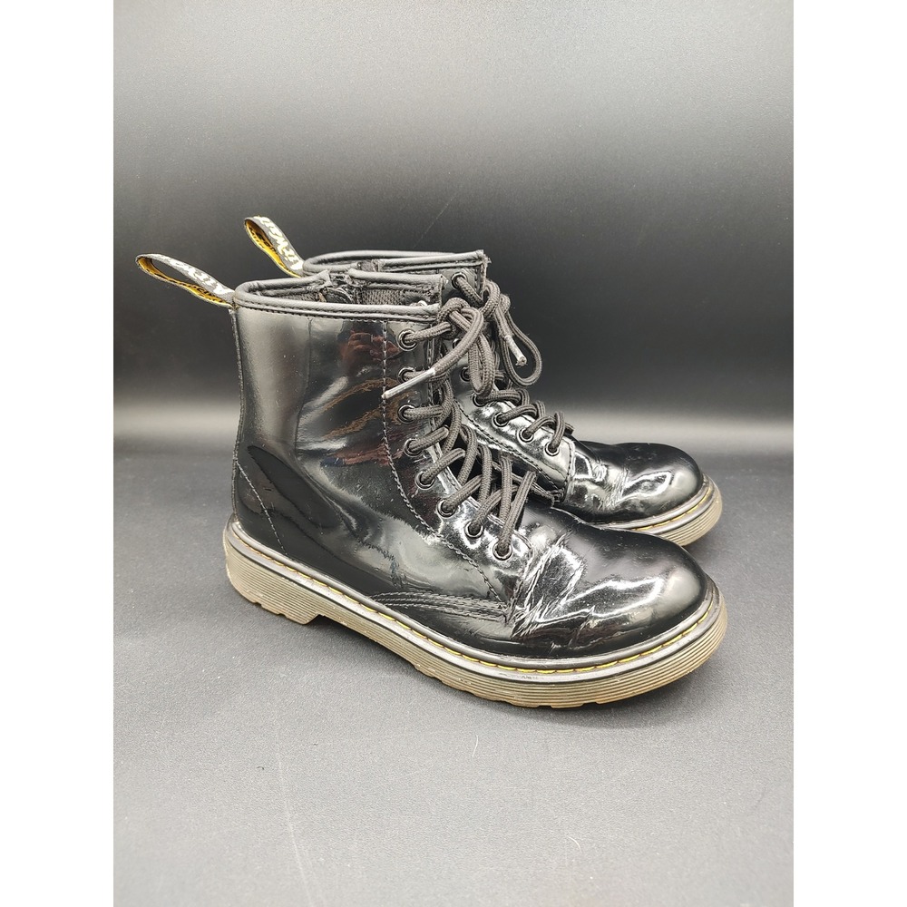 Dr. Martens 1460J Kids Black Patent Lamper Leather Combat Boots Size 3 US 34 EU